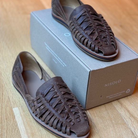 Nisolo Tobacco Brown Huaraches with Woven Leather Design - Picture 2 of 12